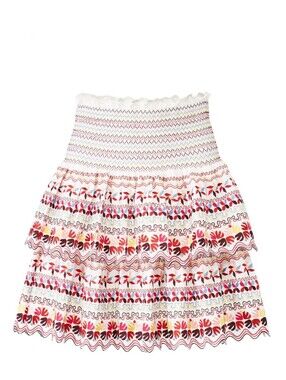 AMUR Kinsley Embroidered Organic Cotton Smocked Tiered Ruffle Mini Skirt S